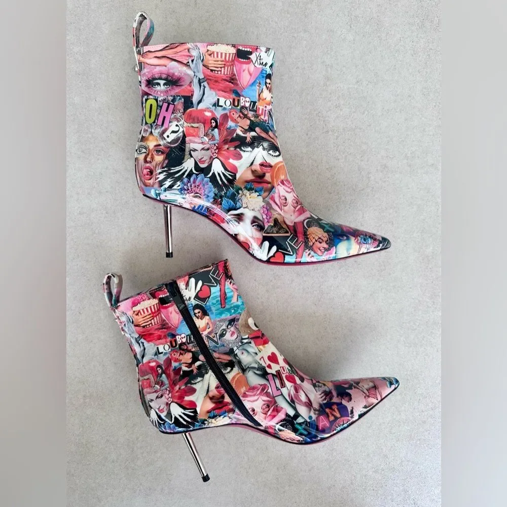 CHRISTIAN LOUBOUTIN Epic Booty Leather Printed Ankle Boots 70 EU 36.5 US 6.5